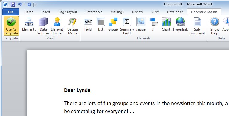 Docentric Toolkit Riboon tab in MS Word 2010