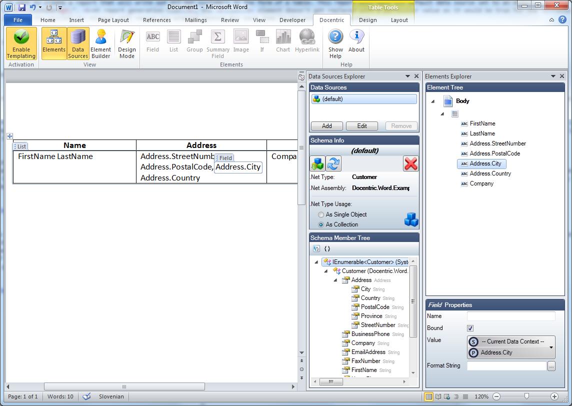 Field elements nested inside the List element